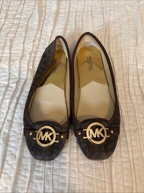 Michael Kors Dark Brown MK Logo Round-Toe Ballet Flats